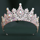 Daiiibabyyy  Baroque Queen Large Crystal Pink Crowns For Bridal Women Girls Wedding Tiaras Diadem Princess Party Hair Dress Jewelry