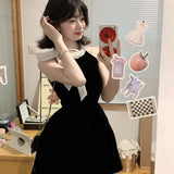 Daiiibabyyy  Summer Dress for Women New High-end Designed Niche Chic Temperature French Style Sleeveless Halter Neck Bow Waist Short Dress