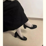 DAIIIBABYYY  -  Mary Janes Shoes Women Leather Black Pumps Heels Square Toe Lolita High Heels