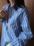 DAIIIBABYYY  -  Spring and Autumn New Striped Long-sleeved Shirt and Korean Version of Loose Slim Mid-length Shirt Fashion Casual Shirt