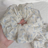 Daiiibabyyy  Gentle and cool blue small flower large intestine scrunchie retro fresh small floral women's hair accessories