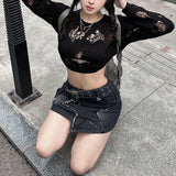 Daiiibabyyy Korean Fashion Irregular Star Denim Skirt Clothing Summer A-Line Hot Girl Y2k Vintage Streetwear Hip Hop Punk Short Mini Skirts