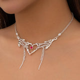 DAIIIBABYYY  -  Y2K Style Strap Heart Pendant Necklace for Women Sweet Personality Hollow Love Pearl Tassel Chain Choker Gothic Fashion Jewelry