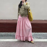 DAIIIBABYYY  -  Minimalist Retro Summer New Women's Elastic High Waist Plaid Patchwork Ruffles Elegant Aesthetic Loose All-match A-Line Skirts