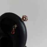 Daiiibabyyy  1Pcs Cute Pink Rabbit Ear Stud Y2K Zircon Artistic Sweet Design Unique Exquisite Beautiful Ear Bones Earrings Women's Jewelry