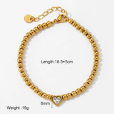 DAIIIBABYYY  -  Shiny Cubic Zirconia Stainless Steel Chain Bracelet PVD Plated Round Beads Heart Bracelet Bangles for Women High Quality Jewelry