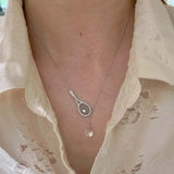 Daiiibabyyy  Fashion Silver Color Badminton Racket Pendant Necklaces for Women Luxury Metal Zircon Round Bead Clavicle Chain Necklace Jewelry