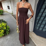 Daiiibabyyy  Summer Sexy Sleeveless Draped Women Dress 2025 New Casual Backless Party Dresses Elegant Strapless Hight Waist Solid Long Dress