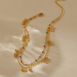 Daiiibabyyy  Color Double Layer Small Beads Chain Anklet for Women Light Luxury Summer Boho Vocation Foot Chain Party Jewelry Gifts