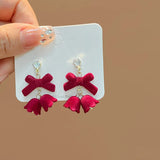 DAIIIBABYYY  -  New Romantic Winter Red Velvet Flocking Bow-knot Earrings Korean Fashion White Furry Ball Multi-style Dangle Earring Jewelry