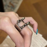 Daiiibabyyy  Silver Color Bowknot Open Ring Neutral Creative Wide Surface Tassel Stackable Ring Punk Cold Tone Street Rock Hand Jewelry Gifts