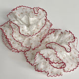 Daiiibabyyy  1PC Vintage Floral Chiffon Scrunchies With Red Ruffle Trim: Sweet & Elegant Hair Accessories For Women, Perfect For Daily