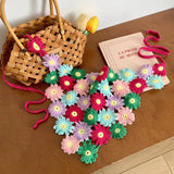 DAIIIBABYYY  -  Korean Version of Dopamine Handmade Crochet Knitted Headscarf Female Summer Sweet Seaside Vacation Tied Hair Triangular Headband