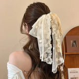 Daiiibabyyy  1pc Korean Ribbon Hair Claw Lace Bow Half-up Hairstyle Gentle and Elegant Korean Style Hair Clip Versatile Ponytail Hair Clip