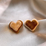 Daiiibabyyy Coffee Love Heart Earrings Autumn and Winter Sweet Temperament Jewelry Wholesale Girl