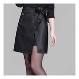 Daiiibabyyy  Spring and Autumn Korean  high waisted and hip hugging PU leather skirt, slimming and split half one-step mid length skirt