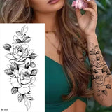 DAIIIBABYYY  -  Black Flower Women Sexy Tattoo Sticker Women Dot Rose Peony Body Chest Art Temporary Tattoos Water Transfer Fake Tattoo Stickers