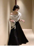 Daiiibabyyy  Princesscore Coquette Dress Women Black White Colorblock Bowknot Cowl Neck High Waist Slim Fit Maxi Dress Elegant Party Outfit