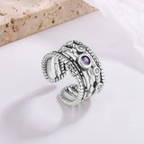 Daiiibabyyy 925 Sterling Silver Purple Zircon Ring for Women Girl Gift Multilayer Weave Texture Retro Jewelry Dropshipping