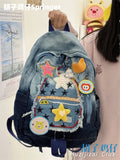 Daiiibabyyy  Retro Cowboy Color Matching Backpack Female Japanese Sweet Lovely Girl Y2k All-match Bag College Student Small Backpack