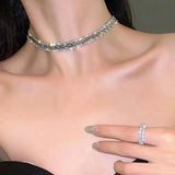 Daiiibabyyy  Vintage Metal Cross Ribbed Clavicle Chain Sparkling Rhinestone Choker for Women Party Bondi Fashion Necklace Jewelry