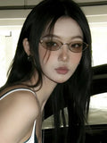 Daiiibabyyy  Women Y2K Cat Eye Old Money Style Sunglasses Small Frame Oval Sunglasses UV Resistant UV400 High-end Metal Narrow Frame