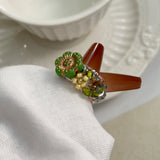 DAIIIBABYYY  -  New Chinese style new European and American palace retro ring forest flower green Czech bead ring