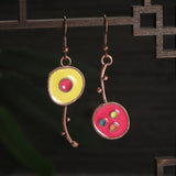 Daiiibabyyy  Classic Asymmetric Bronze Painting Pendant Earrings for Women Ethnic Orange Blue Stone Personalized Earring Jewelry Accessories