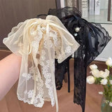 Daiiibabyyy  1pc Korean Ribbon Hair Claw Lace Bow Half-up Hairstyle Gentle and Elegant Korean Style Hair Clip Versatile Ponytail Hair Clip