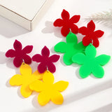 Daiiibabyyy  Sweet Acrylic Colorful Flower Dangle Earring for Women Five Petal Floral Pendant Earrings Holidays Jewelry Accessories