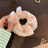 DAIIIBABYYY  -  2024 New Lace Edge Oversized Hair Ropes Women Mori Girl Flower Button Scrunchies Cherry Bunny Ponytail Holder Kawaii Headwear