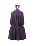 Daiiibabyyy  Elegant Lace-Up Halter Neck Sleeveless Mini Dress with Flared Hemline and Open Back Detail for Night Out Clubwear Party