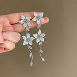 Daiiibabyyy  Fashion Crystal Flower Tassel Drop Earrings for Women Girls Exquisite Zircon Pink Petal Long Earrings Wedding Jewelry Gifts