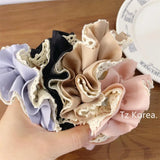 Daiiibabyyy  -  Double-layer Lace Scrunchies Headdress for Women Korean Elegant Embroidery Hollowed Ruffled ponytail Hair Band Hair Accessories