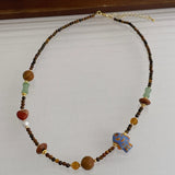 Daiiibabyyy  Ethnic Multicolor Natural Stone Tiger Eyes Irregular Beads Fish Beaded Necklace for Women Gold Plated Chain Strand Chokers