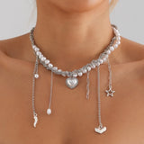 DAIIIBABYYY  -  Multilayer Heart Shaped Pendant Pearls Necklace Romance Fashion Jewelry Accessory for Trendy Women Ladies Daily Use