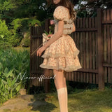 DAIIIBABYYY  -  French Bow Backless Summer Lolita Patchwork Printed Ruffles Floral Zipper Fashion Elegant Slim Casual Puff Sleeve Dresses