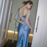 Daiiibabyyy High Quality Women's Clothing 2024 Spring Summer Products Fashionable Elegant Sexy Backless Solid Color Ribbon Dresses Wholesale