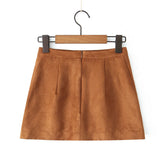 Daiiibabyyy  Autumn Winter High Waist Suede Faux Leather Mini Skirt Women Back Zipper A-line Short Skater Party Femme Camel Black