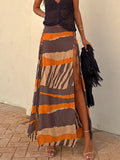 DAIIIBABYYY  -  Spring Summer Women All Match Maxi Skirts, Beach Style Fashion Simple Split Skirts, New Lace-Up Printing Patchwork Ladies Skirts