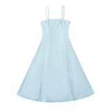 Daiiibabyyy  Sexy Solid color Slash Collar Corset Style Sling Dress Women Slim Waist A-Lined Swing Midi Long Dresses Summer Robe