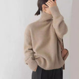 Daiiibabyyy  Fashion Simple Solid Turtleneck Long Sleeve Sweater Women European Loose Drop Shoulder Pullover Fall Winter Warm Basic Tops