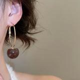Daiiibabyyy  Light Luxury Multiple Multicolor Round Resin Ball Large Hoop Earrings for Women Gold Plated Iron Alloy Daily Party Jewelry