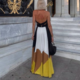 Daiiibabyyy  Summer Casual Pleated Holiday Dresses Printed Patchwork Backless Hollow Out Women's Dress Bohemian High Street Halter Long Dress