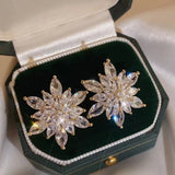 Daiiibabyyy  Sparkling Micro Inlaid Rhinestone Crystal Flower Stud Earrings Women Party Light Luxury Jewelry Wedding Birthday