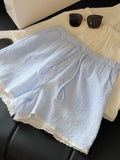 Daiiibabyyy  Summer Sweet Striped Print All Match Loose Casual  High Waist Straight Shorts