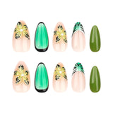 DAIIIBABYYY  -  24pcs Spicy Girl Press on Nails 3D Tropical Flower Green Fake Nails Full Cover Summer Ins French Almond False Nail Patch
