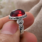 DAIIIBABYYY  -  New Arrival Fashion Garnet Stone Flower Thai Silver Ladies Wedding Ring Original Jewelry For Women Christmas Gifts