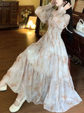 DAIIIBABYYY  -  Elegant Long Sleeve Print Dress for Women Square Collar Princess Evening Dresses Femme One Piece Casual Vestido Mujer Autumn New