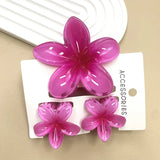 DAIIIBABYYY  -  3Pcs Sweet Colorful Plumeria Flower Shark Clip Hair Claw Bohemian Ponytail Clip Plastic Hairpin Barrette Summer Hair Accessories